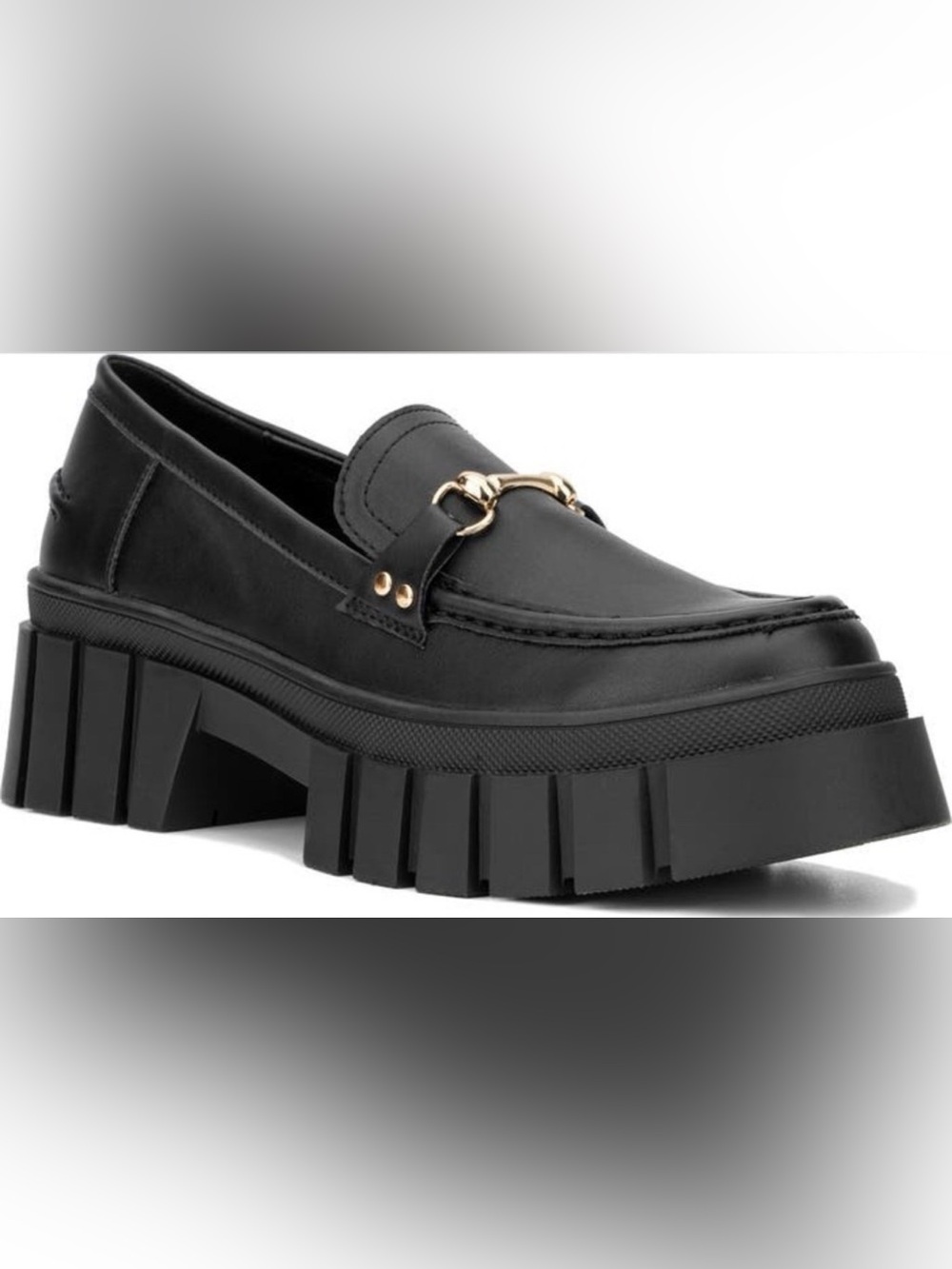 New York & Company Black Platform Loafer with Gold Accent